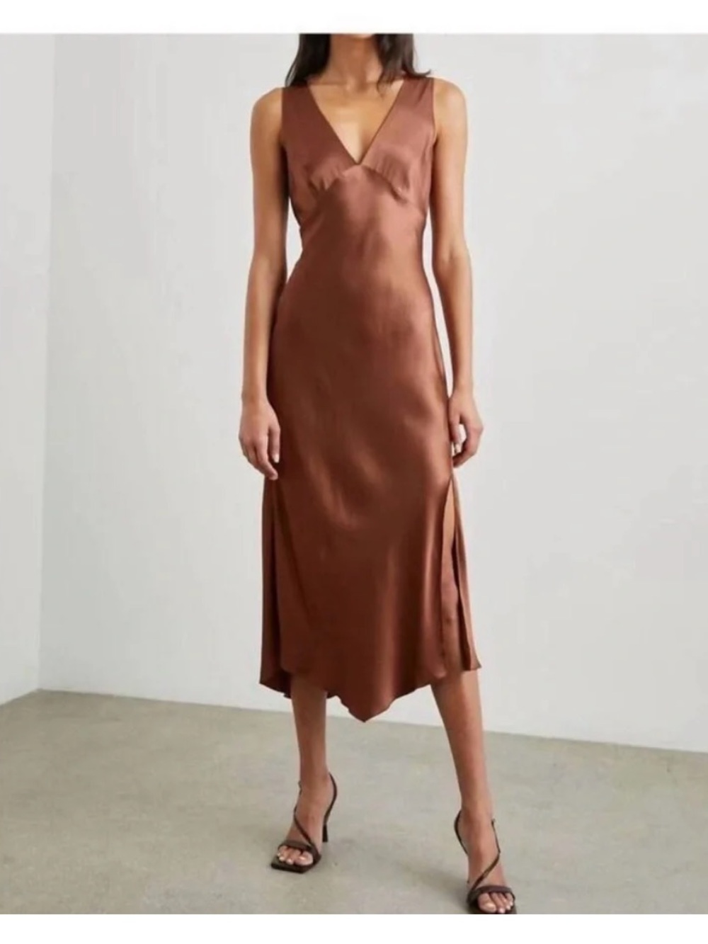 Rails Brown Satin Midi Slip Dress